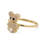 14K Yellow Gold  Bear with White Cz Fashion Women's Ring