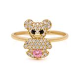14K Yellow Gold  Bear with Light Pink Cz Fashion Women's Ring