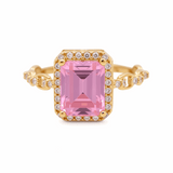 14K Yellow Gold  Square Pink Fashion Women's Ring