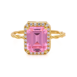 14K Yellow Gold  Square Pink Fashion Women's Ring