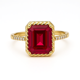 14K Yellow Gold  Square Red Fashion Women's Ring