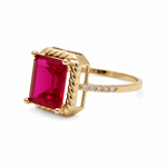 14K Yellow Gold  Square Red Fashion Women's Ring