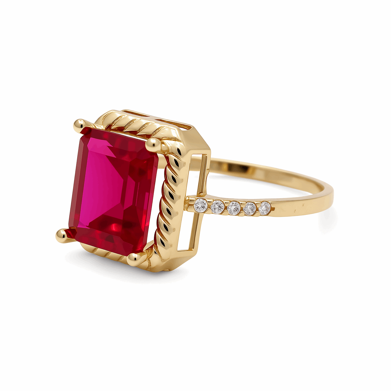 14K Yellow Gold  Square Red Fashion Women's Ring