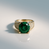 14K Yellow Gold  Round Green Women's Ring