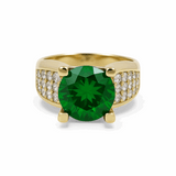 14K Yellow Gold  Round Green Women's Ring