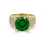 14K Yellow Gold  Round Green Women's Ring