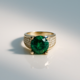 14K Yellow Gold  Round Green Women's Ring