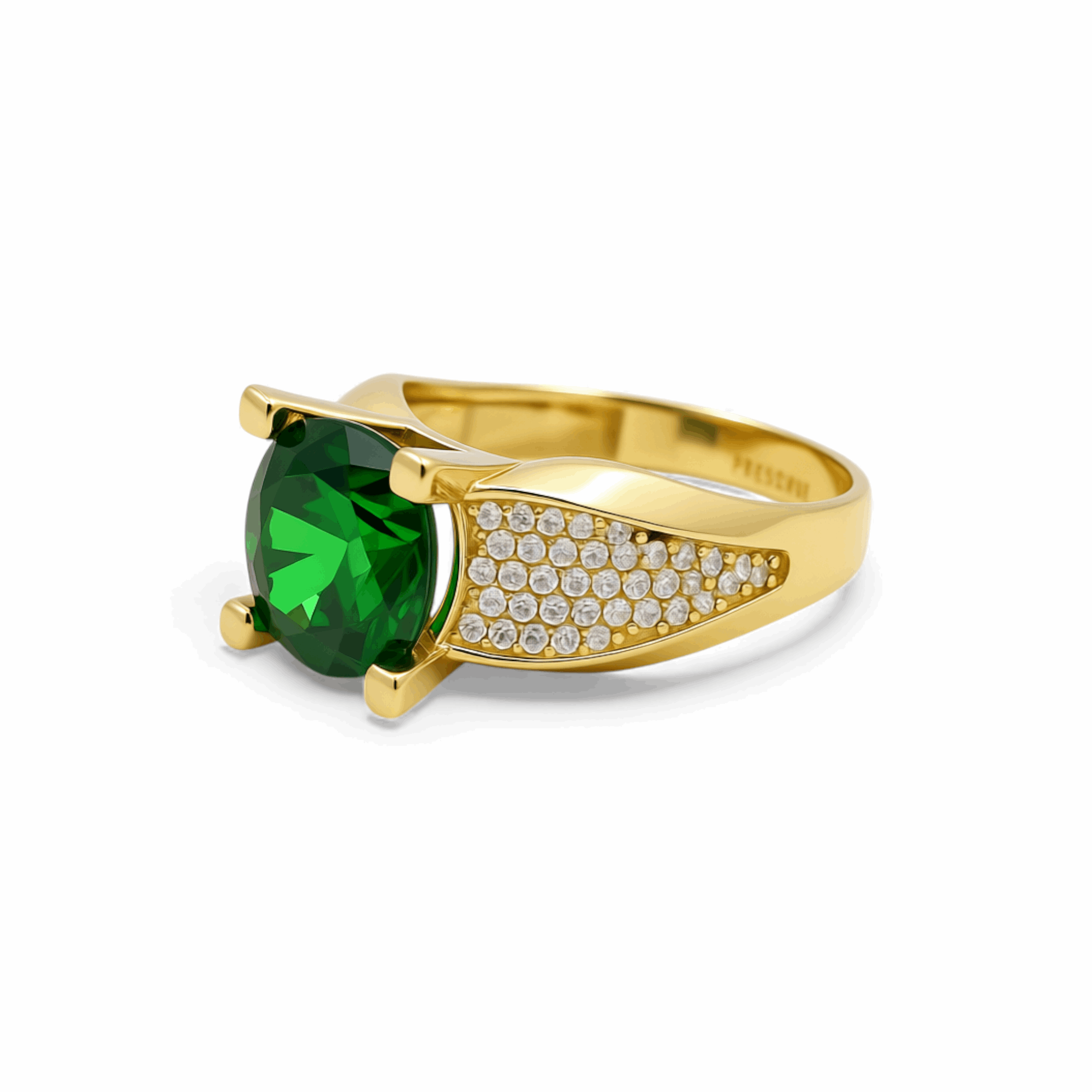14K Yellow Gold  Round Green Women's Ring