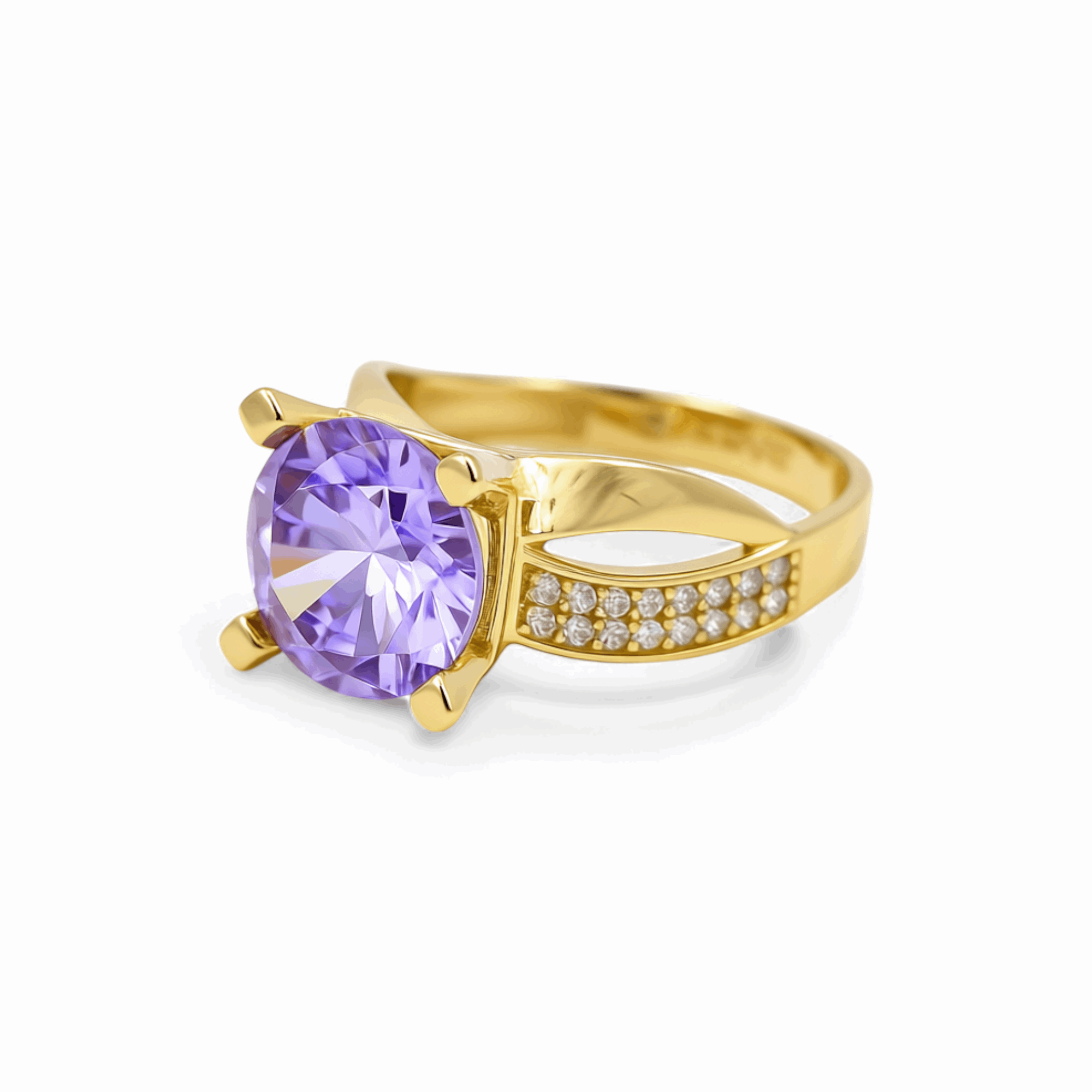 14K Yellow Gold  Round Purple Women's Ring