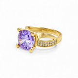 14K Yellow Gold  Round Purple Women's Ring