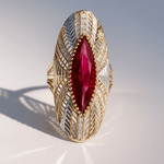 14K Two Tone White/Yellow Red Marquise Fashion Women's Ring