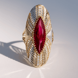 14K Two Tone White/Yellow Red Marquise Fashion Women's Ring