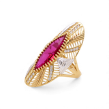 14K Two Tone White/Yellow Red Marquise Fashion Women's Ring