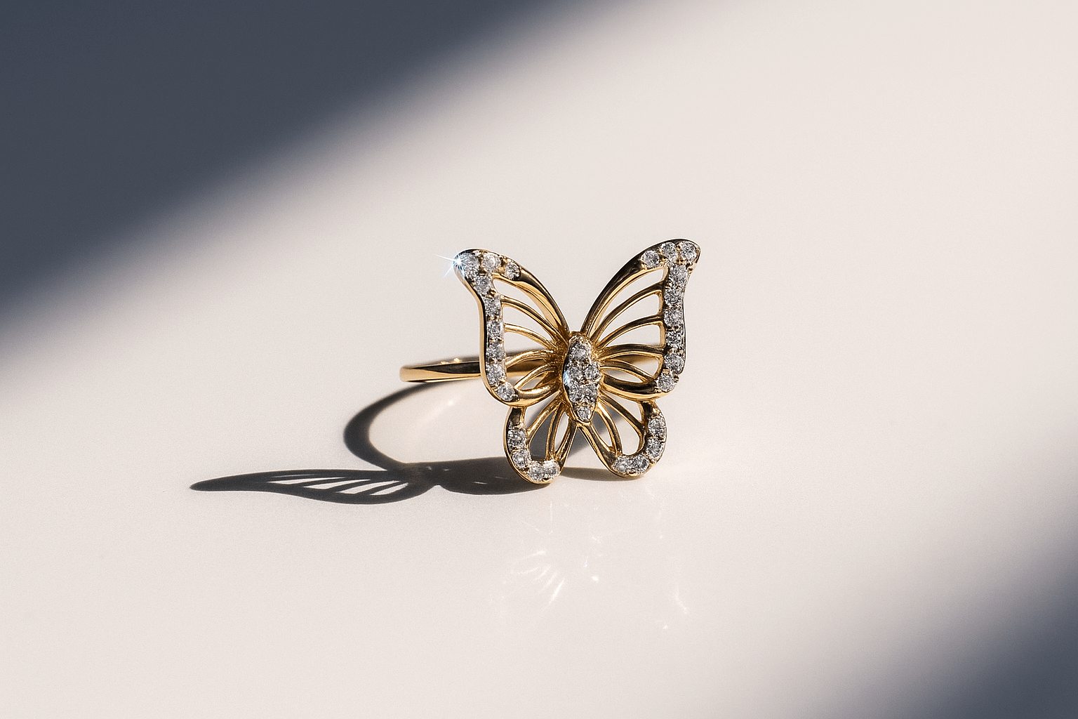 14K Yellow Gold  Butterfly with Cz Fashion Women's Ring