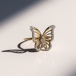 14K Yellow Gold  Butterfly with Cz Fashion Women's Ring