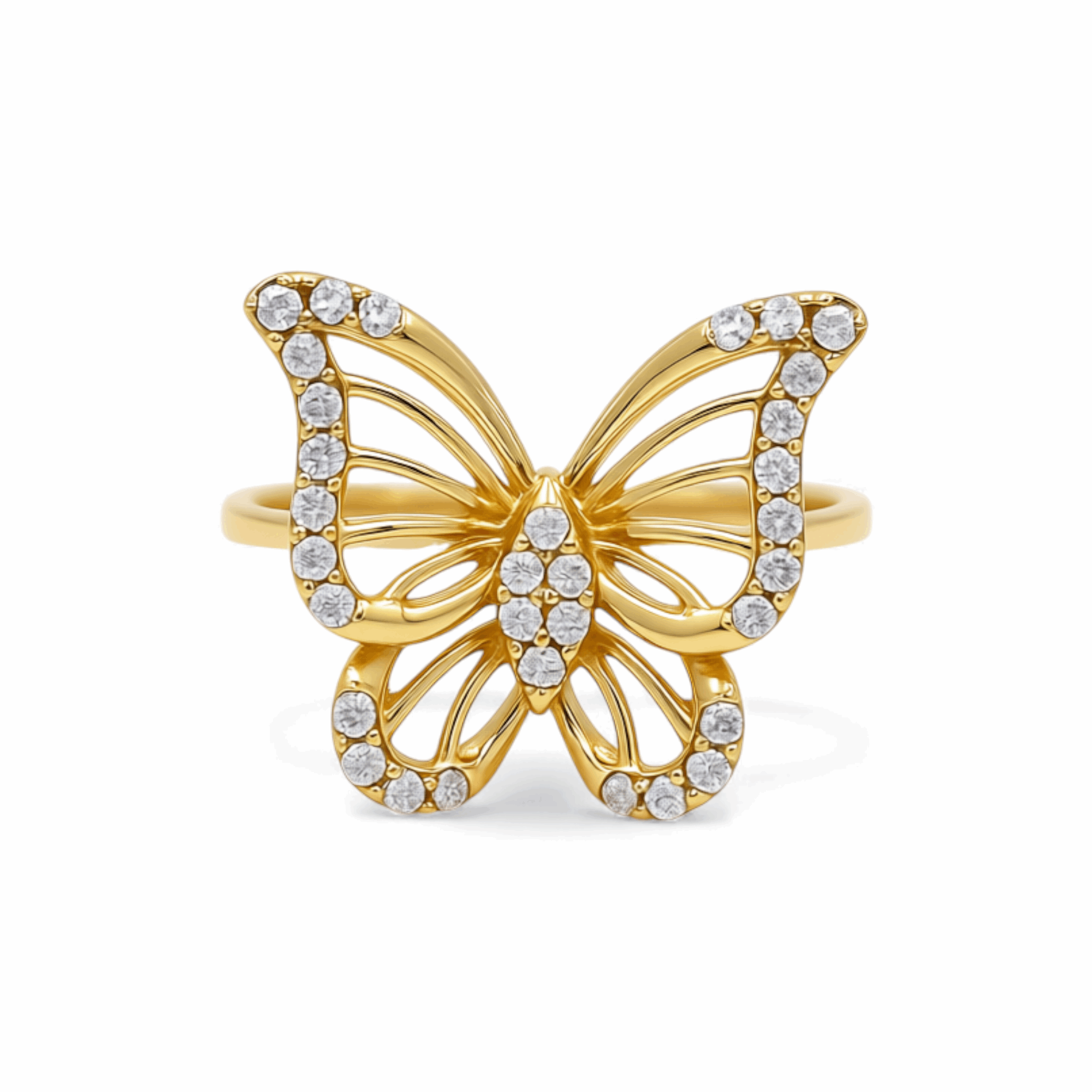 14K Yellow Gold  Butterfly with Cz Fashion Women's Ring