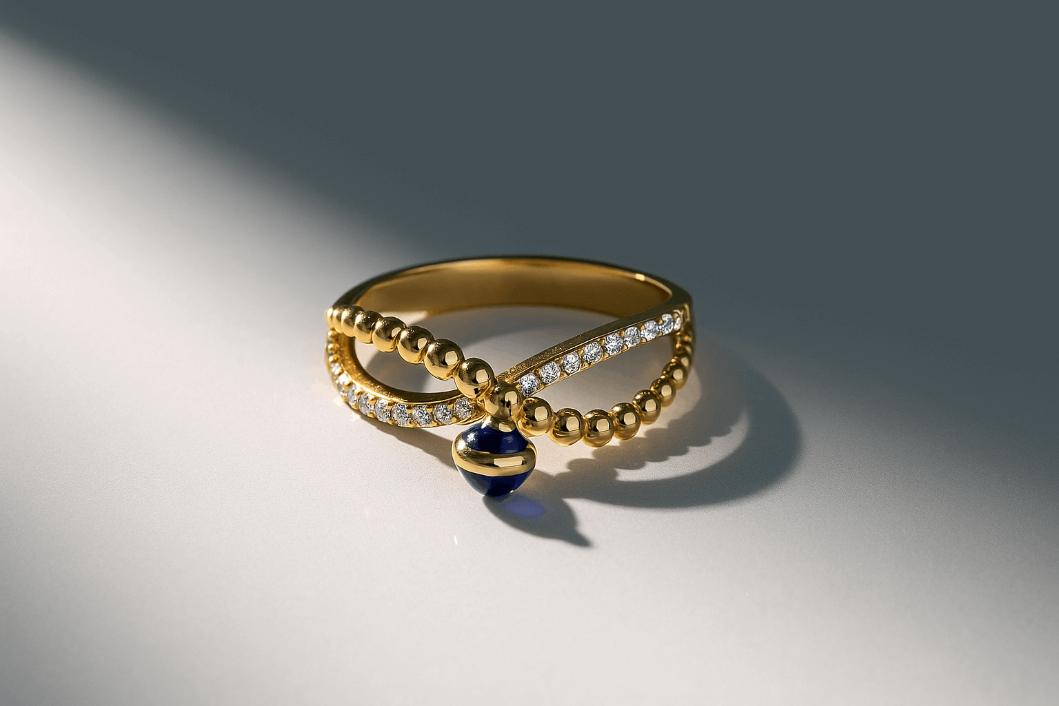14K Yellow Gold  Blue Eye Fashion Women's Ring