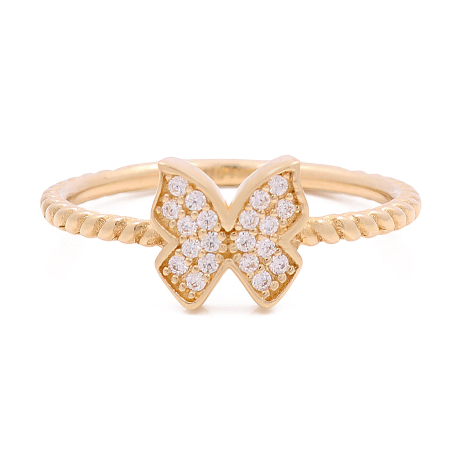 A Miral Jewelry 14K yellow gold butterfly ring with diamonds and Cubic Zirconias.