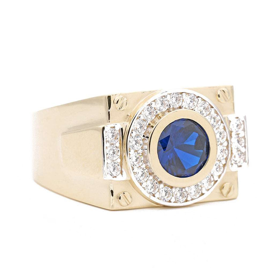 A Yellow Gold 14k Fashion Ring Blue Stone and Cz in Miral Jewelry.