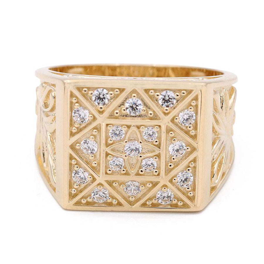 A Miral Jewelry men's Yellow Gold 14k Fashion Ring with diamonds in the center.