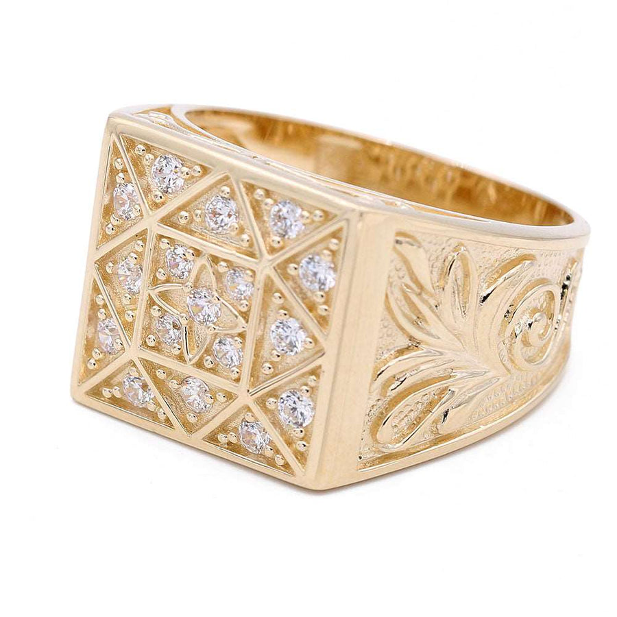 A men's Miral Jewelry Yellow Gold 14k Fashion Ring with diamonds in the center, perfect for a fashionable statement.