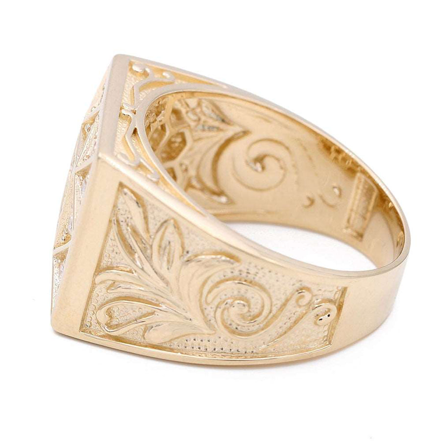 A men's Yellow Gold 14k Fashion Ring adorned with a stylish floral design by Miral Jewelry.