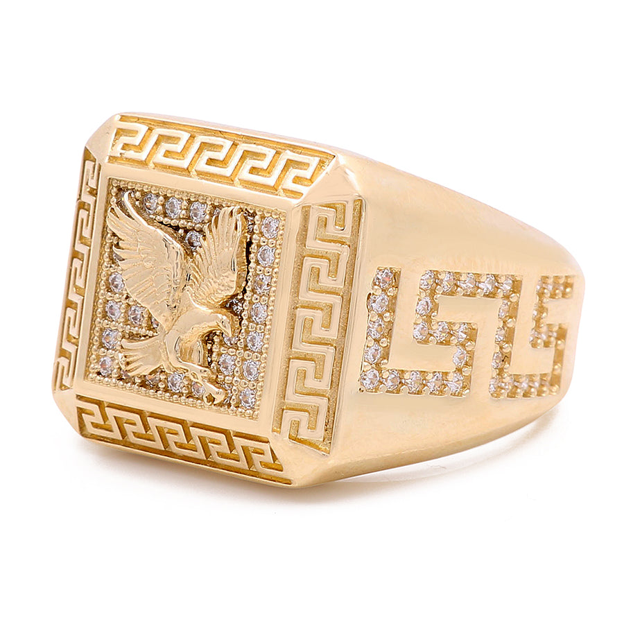 A Miral Jewelry 14K yellow gold eagle ring with cubic zirconias.
