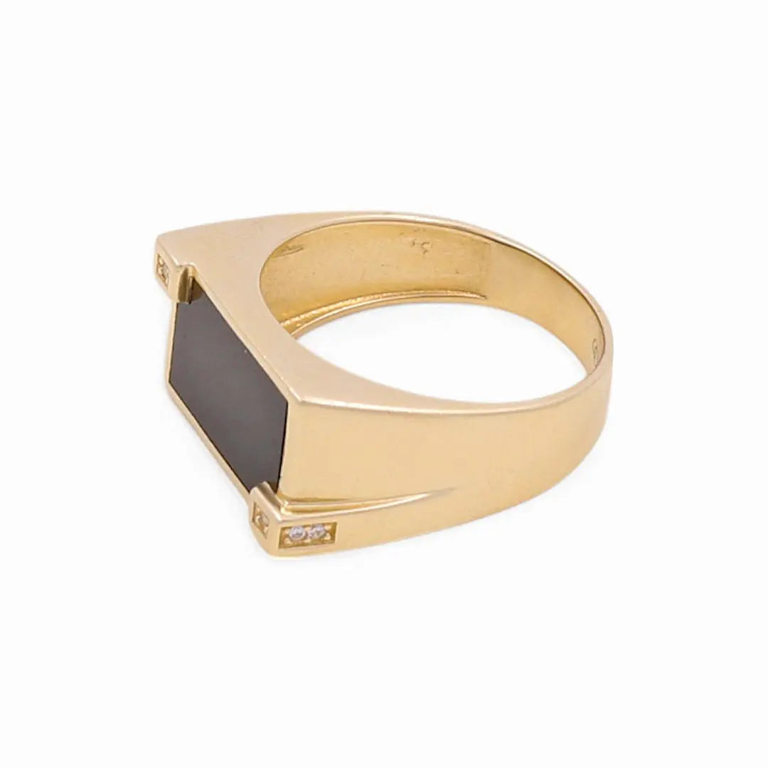 14K Yellow Gold Men's Square Onix Fashion Ring Miral Jewelry
