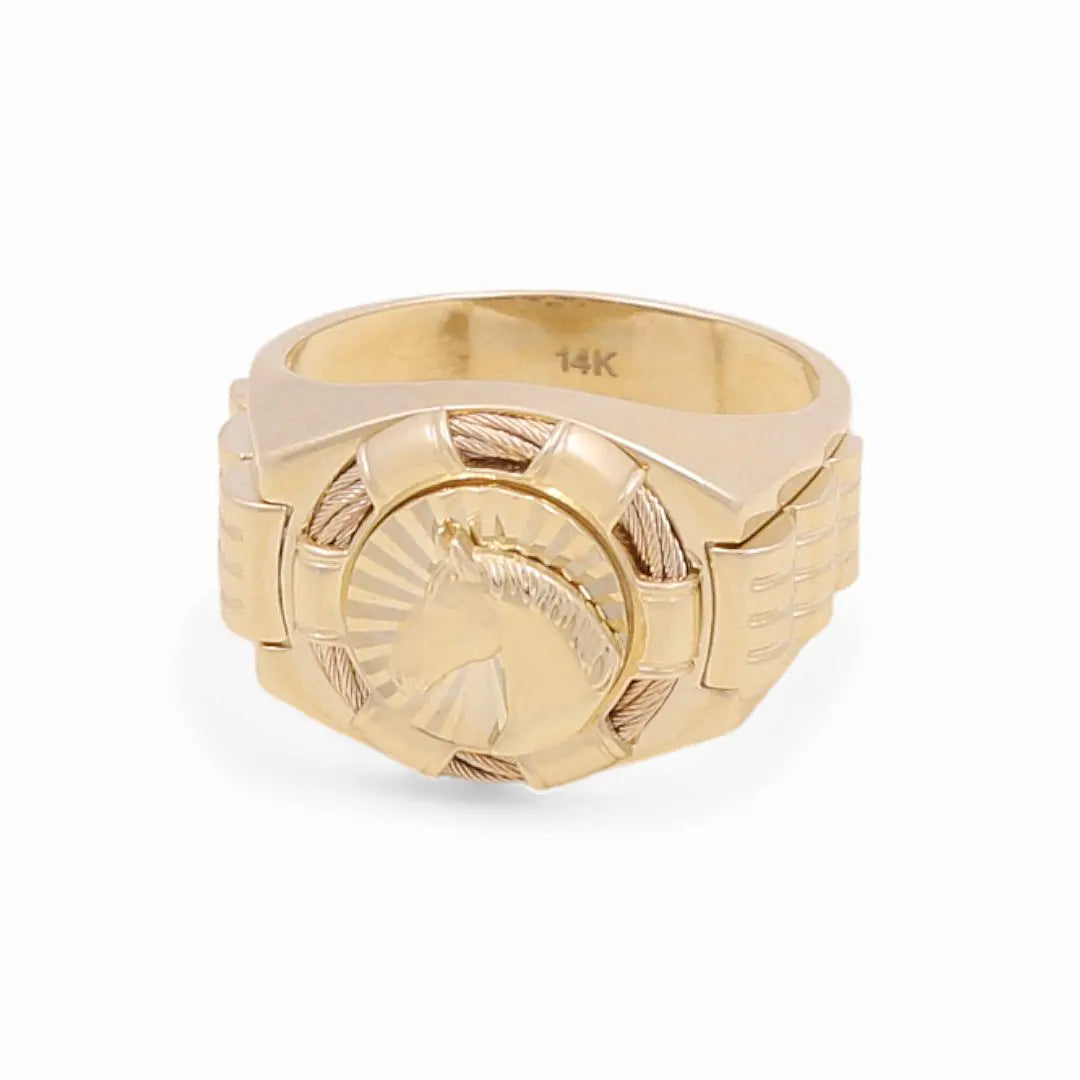14K Yellow Gold Men's  Horse Fashion Ring Miral Jewelry