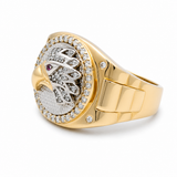 14k Two Tone White/Yellow Gold Eagle with Cz Fashion Men's Ring