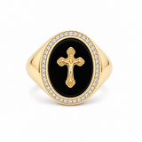 10k Yellow Gold Oval Onyx With Onyx Ring Men's
