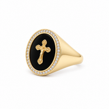 10k Yellow Gold Oval Onyx With Onyx Ring Men's
