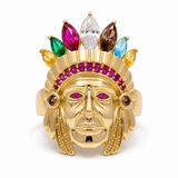10k Yellow Gold Indian with Color Stone Fashion Men's Ring