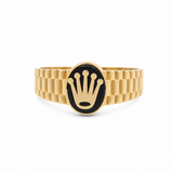 10k Yellow Gold Oval Onix with Crown Fashion Men's Ring