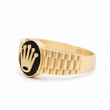 10k Yellow Gold Oval Onix with Crown Fashion Men's Ring