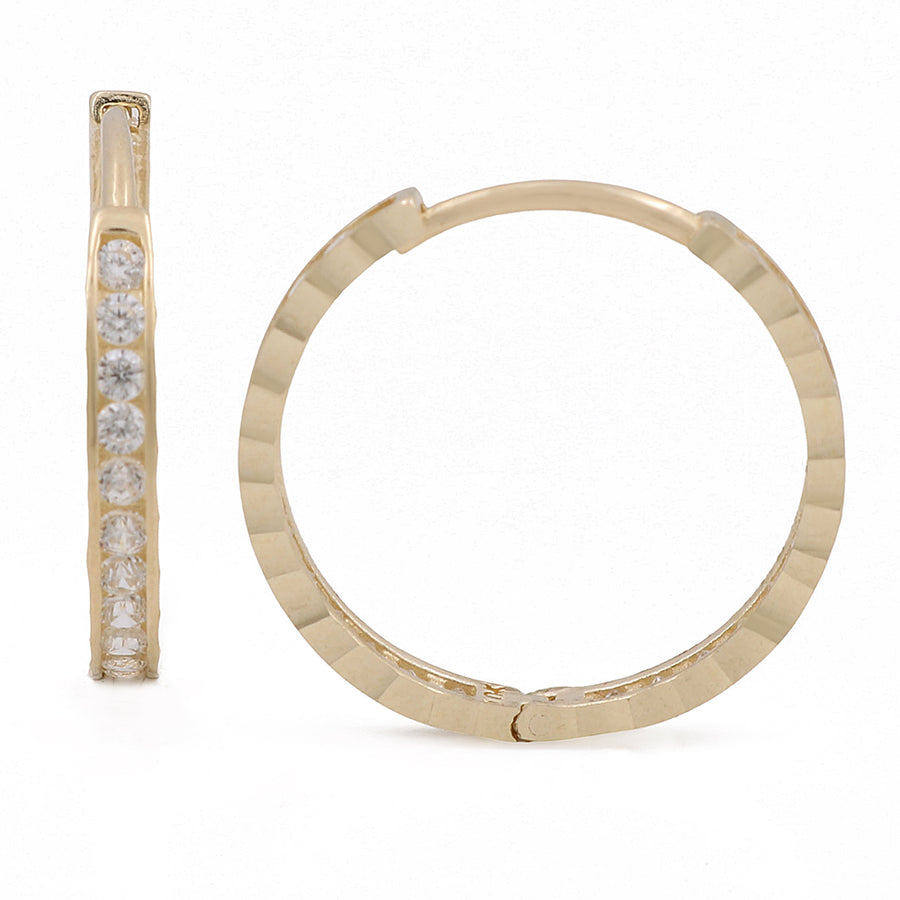 A pair of Miral Jewelry 10K Yellow Gold Hoop Earrings With Cz with diamonds.