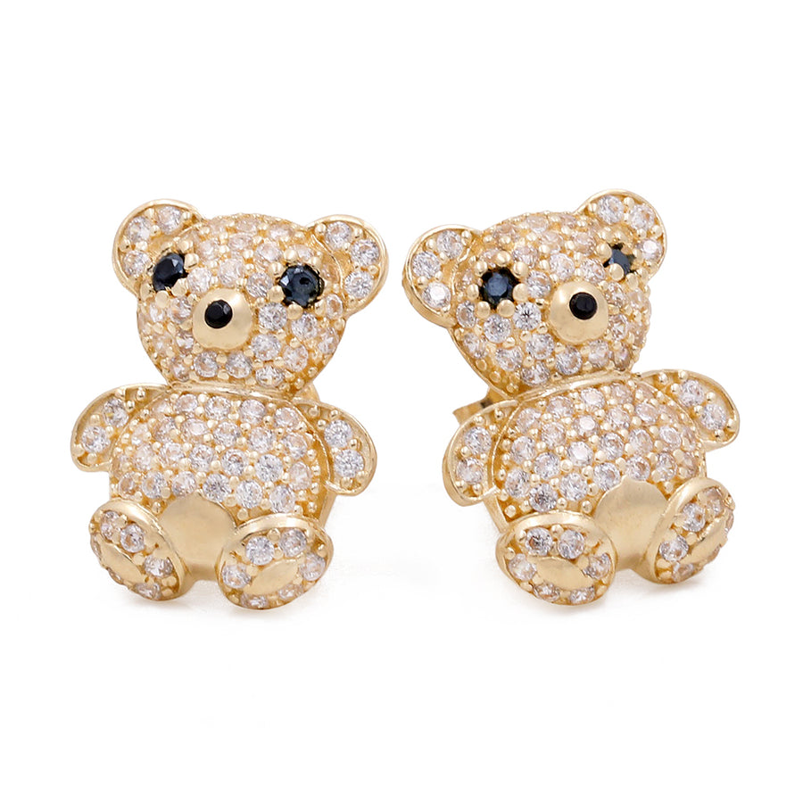 Miral Jewelry's 14K Yellow Gold Fashion Women's Bear Earrings with Cubic Zirconias