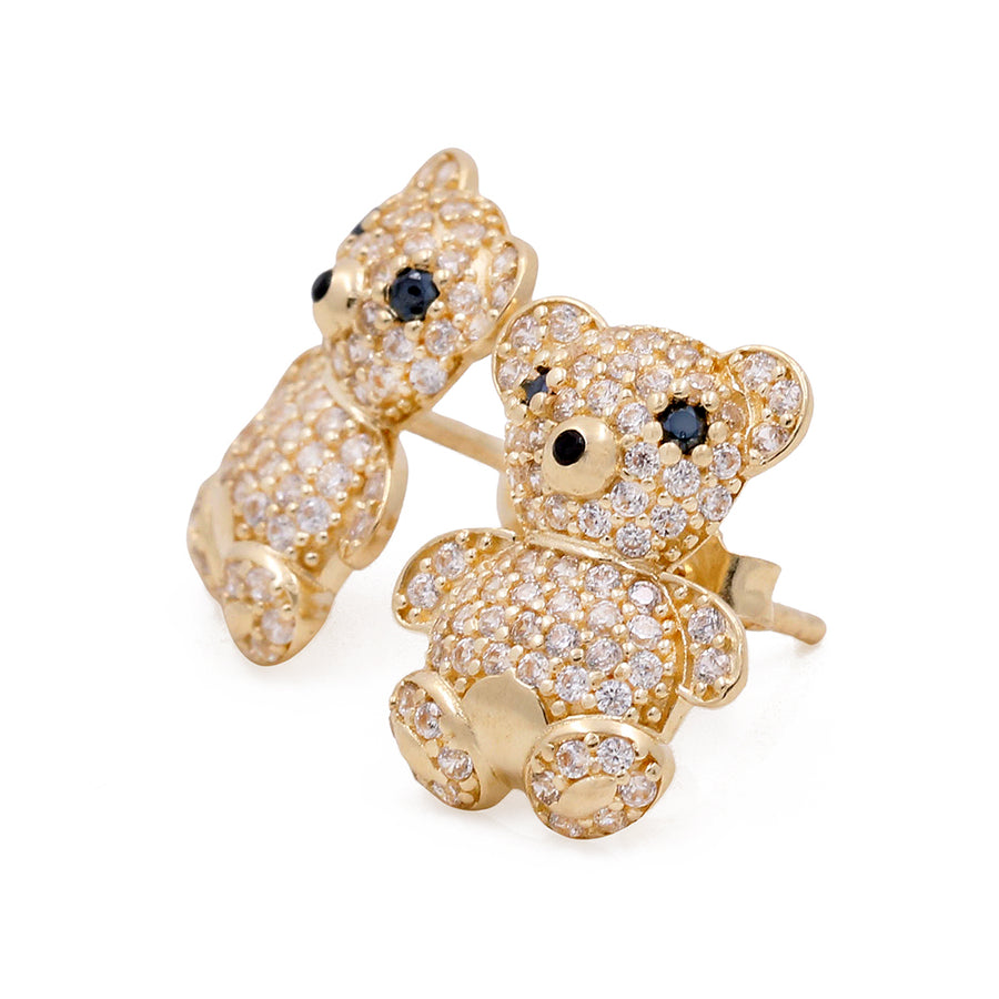 14K Yellow Gold Miral Jewelry Women's Bear Earrings with Cubic Zirconias