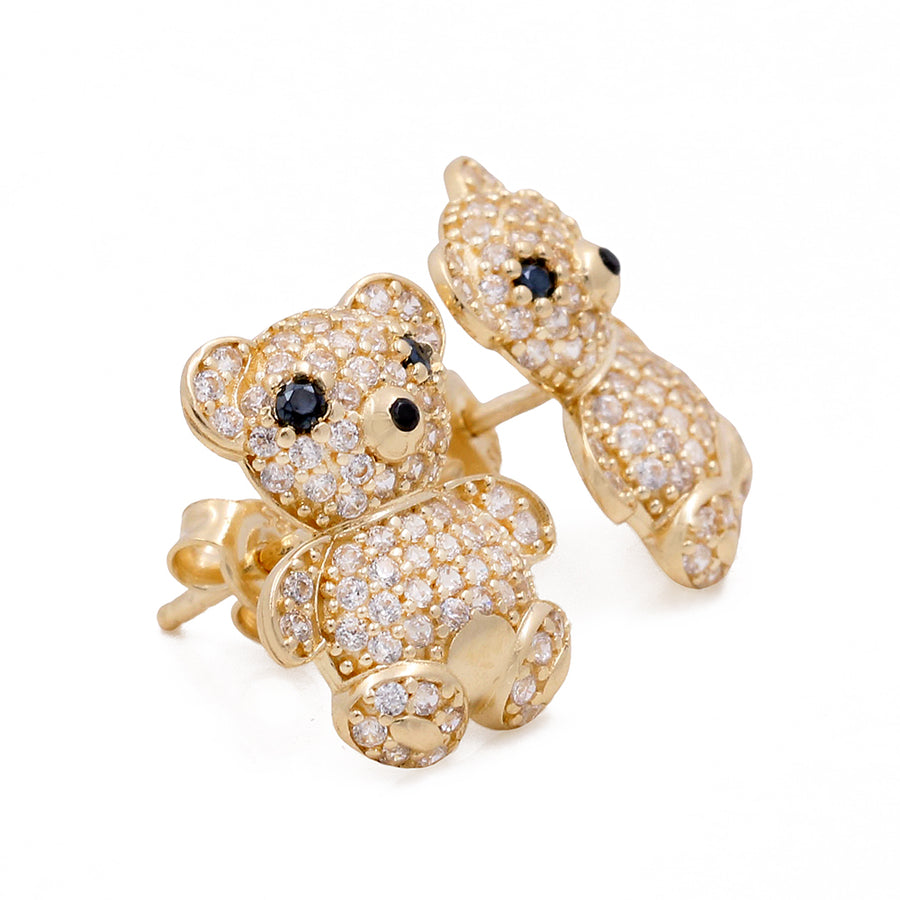 14K Yellow Gold Fashion Women's Bear Earrings with Cubic Zirconias from Miral Jewelry