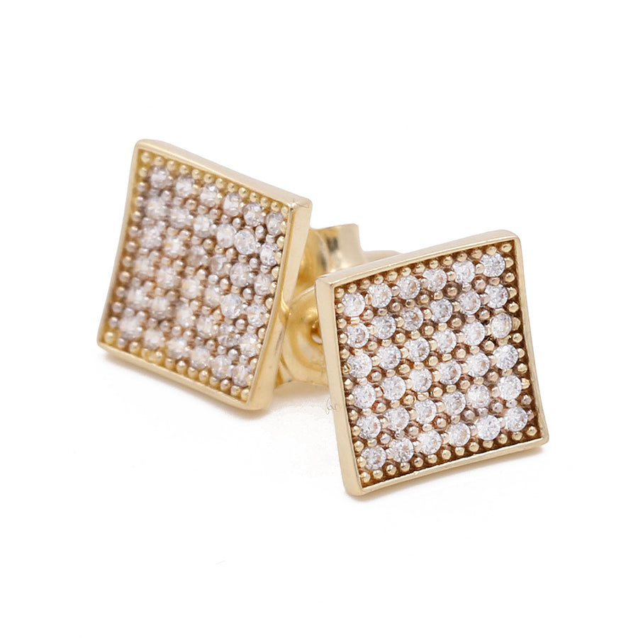 14K White Gold and diamond-studded square cufflinks by Miral Jewelry against a white background.