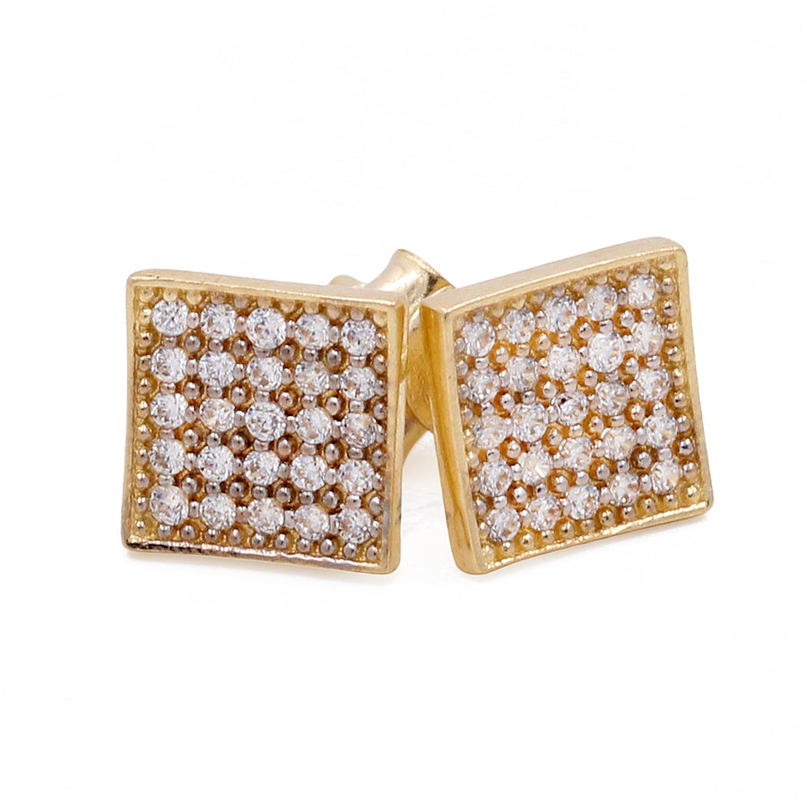 Miral Jewelry's 14K Yellow Gold Fashion Women's Stud Earrings with Cubic Zirconias on a white background.