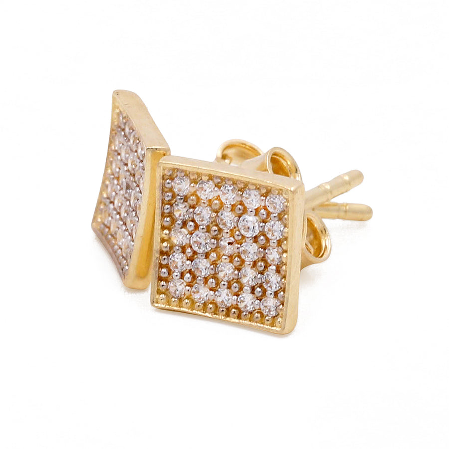 Miral Jewelry's 14K Yellow Gold Fashion Women's Stud Earrings with Cubic Zirconias on a white background.