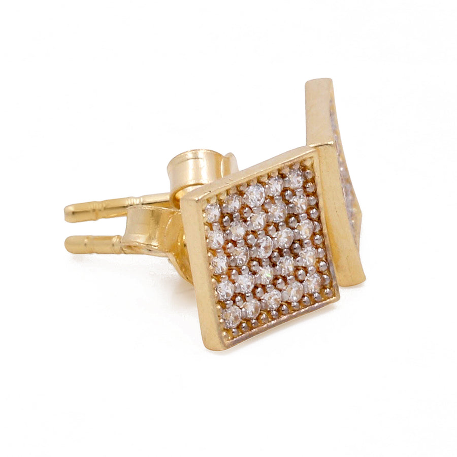 Miral Jewelry's 14K Yellow Gold Fashion Women's Stud Earrings with Cubic Zirconias stand out against a white background.