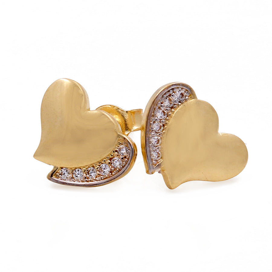 Miral Jewelry's 14K Yellow Gold Fashion Hearts Women's Earrings with Cubic Zirconias features beautiful heart-shaped accents.