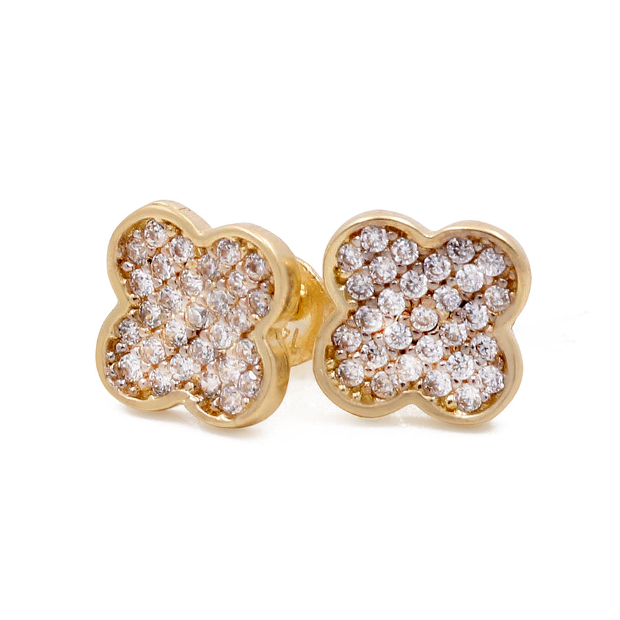 Miral Jewelry's 14K Yellow Gold Fashion Fashion Flowers Women's Earrings with Cubic Zirconias,