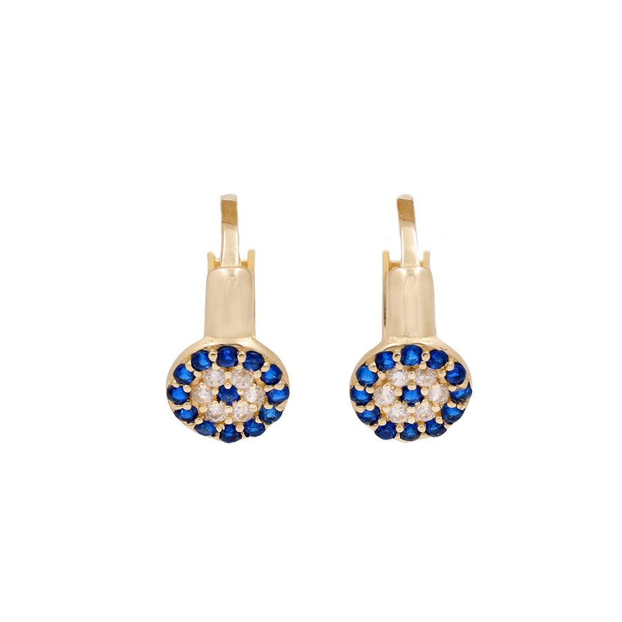 Miral Jewelry's 14K Yellow Gold Fashion Fashion Women's Earrings with Cubic Zirconias features blue and white cubic zirconias.