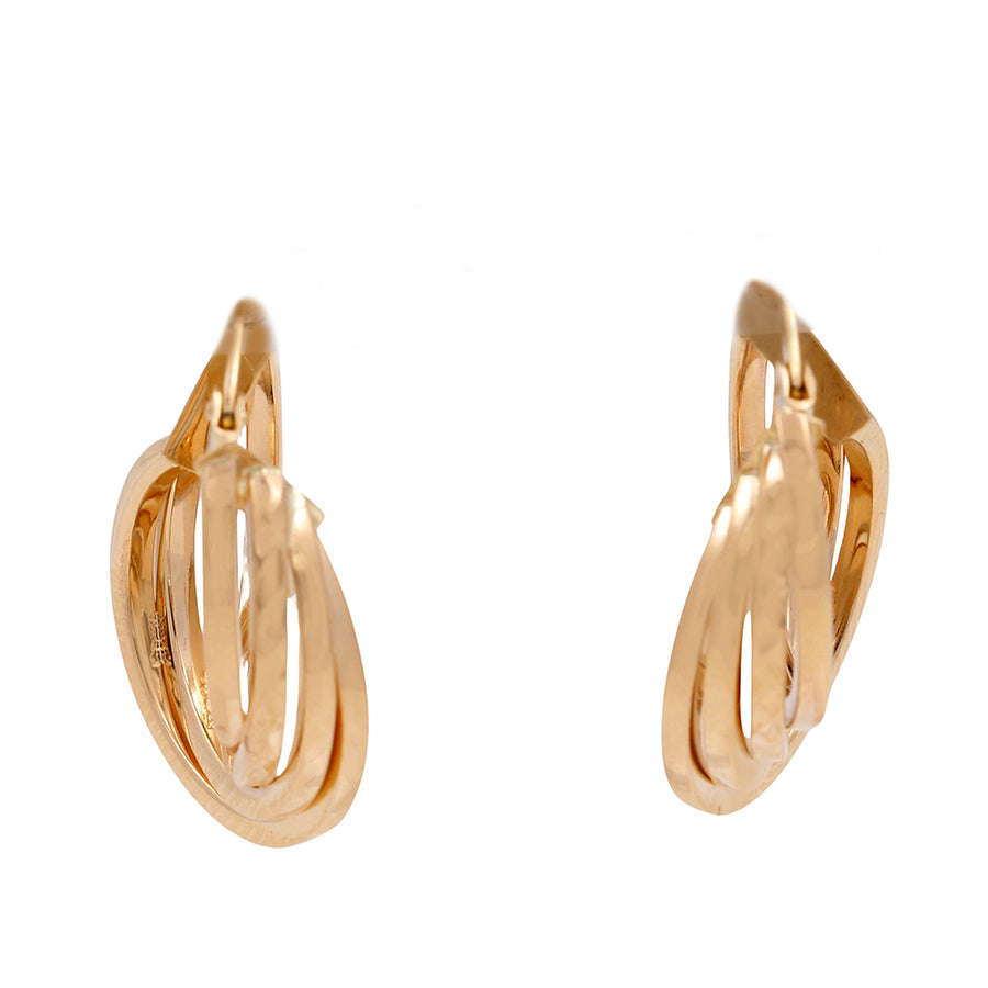 A pair of Miral Jewelry's 14K Yellow Gold Fashion Fashion Women's Cascade Hoops Earrings isolated on a white background.