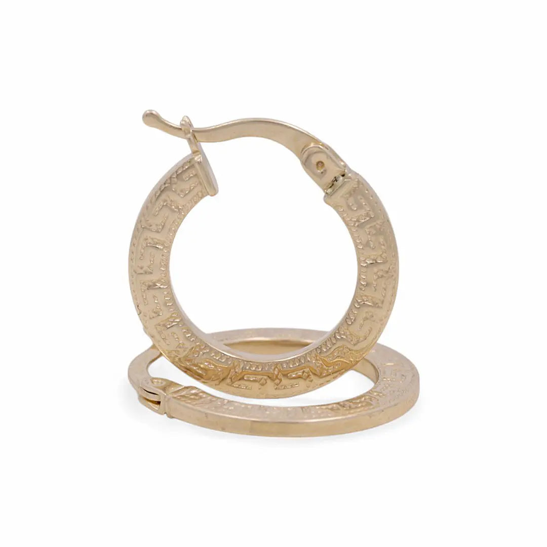 14K Yellow Gold Greek Hoop Earrings Miral Jewelry