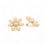 14K Two Tone White/Yellow Gold Flower  Earrings