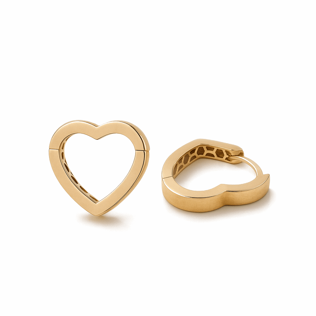 14K Yellow Gold  Heart Hoops Earrings